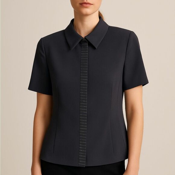 AKRIS Navy Blue Short Sleeve Wool Blazer - Picture 1 of 10